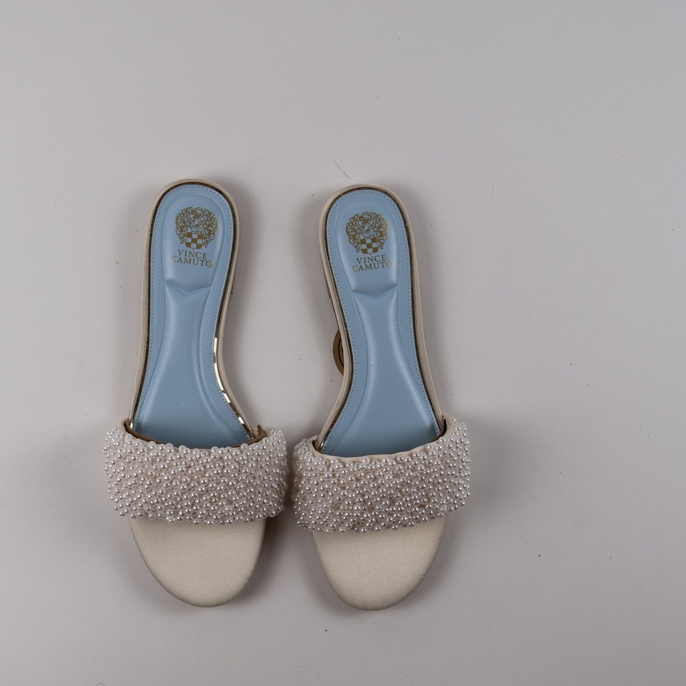 Vince Camuto Cream Pearl Beaded Slide Sandals